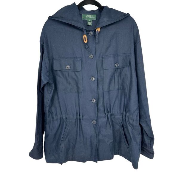 Ralph Lauren Jackets & Blazers - Vintage Lauren Ralph Lauren Linen Utility Jacket Navy Womens L Hooded Coastal